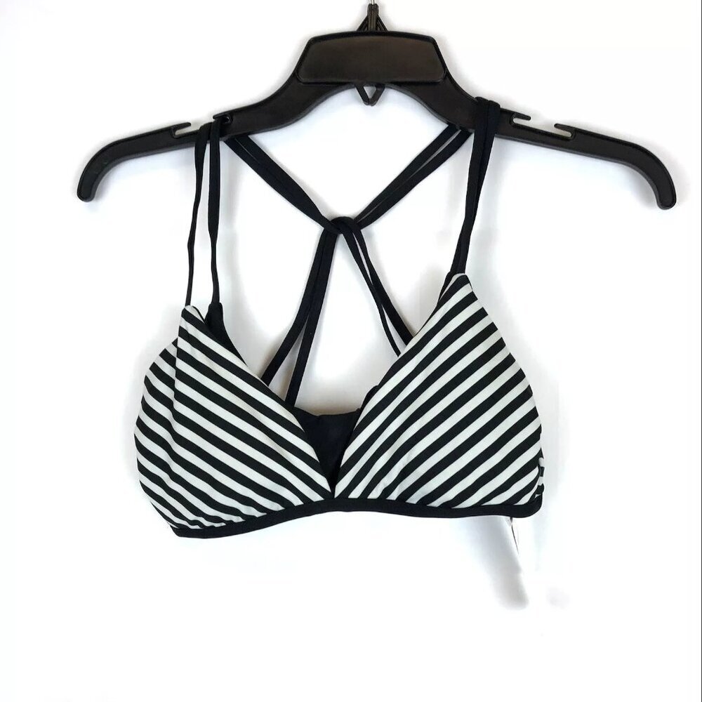 Splendid, Women’s Itsy Ditsy Black Striped Padded Sports Bra, Size Small
